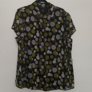 Style & Co. Dot Pattern Blouse - Black, Green, Gray